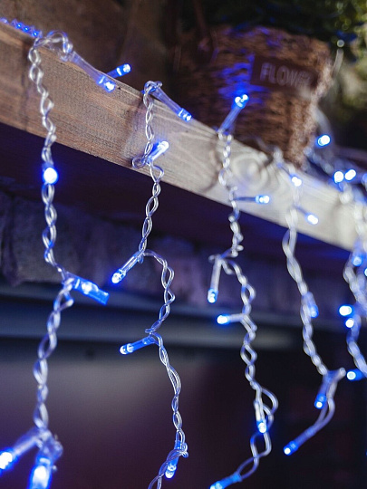 Бахрома светодиодная 200 ламп, 3х0.7 м, 8 режимов, Бахрома, Uniel, свет синий, прозрачная, с контроллером, в помещении, сетевая, IP20, ULD-B3010-200/DTA BLUE IP20