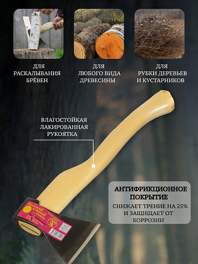 Топор Ижсталь-Тнп, Б1, в сборе, рукоятка дерево, 0.6 кг, 100 мм