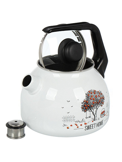 Чайник сталь, эмалированное покрытие, 3 л, со свистком, ручка пластиковая, Appetite, Apple Tree, индукция, белый, 4с209я