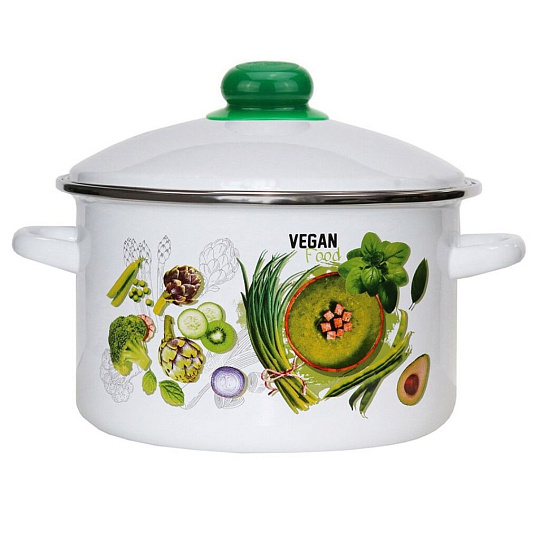 Кастрюля эмалированная сталь, 2 л, крышка сталь, Магнитогорская эмаль, Веган, 01-1610/4, индукция