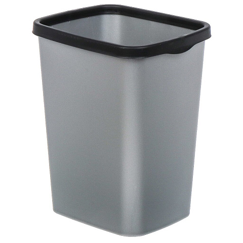 Контейнер для мусора пластик, 9 л, прямоугольный, с фиксатором, серый металлик, черный, Violet, Tandem, 841158
