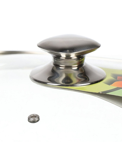 Крышка для посуды стекло, 28 см, Мечта, металлический обод, кнопка нержавеющая сталь, квадратная для гриля, КР28Г