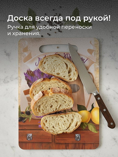 Доска разделочная дерево, 29х21х0.6 см, с ручкой, прямоугольная, Ф-18