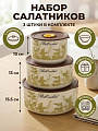 Салатник керамика, 3 шт, 10Х10Х6.5, 13Х13Х7, 15.5Х15.5Х7.5 см, с крышкой, подарочная упаковка, Белый чай, Y4-13559