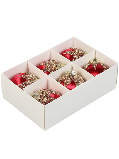 Елочный шар 6 шт, красный с золотом, 8 см, пластик, SYQB- 0124335