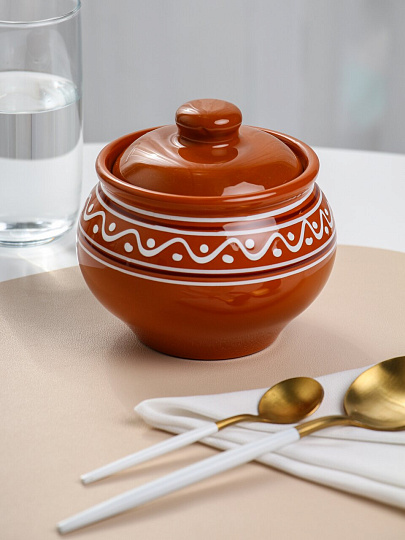 Горшок для запекания керамика, 0.5 л, Псковский Гончар, Русский, НХП-ПС-050, ПГ022-00087793