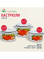 Набор посуды эмалированная сталь, 3 предмета, кастрюли 1.5,2.9,4.5 л, индукция, СтальЭмаль, Клубника садовая, 1с33