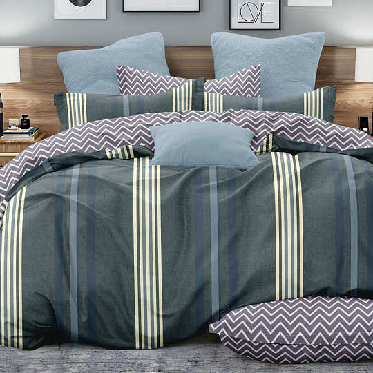 Постельное белье евро, простыня 215х240 см, 2 наволочки 70х70 см, пододеяльник 200х215 см, Love&amp;Live, поплин, 28412