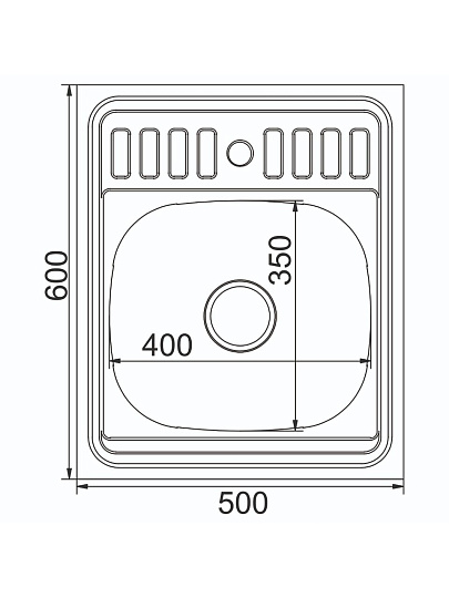 Мойка кухонная накладная, Mixline, нержавеющая сталь, 500х600 мм, 0.8 мм