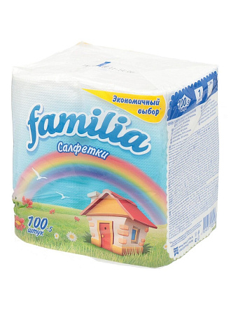 Салфетки бумажные Familia, Радуга, 100 шт, 1 слой, 24х23 см, белые, 5039302