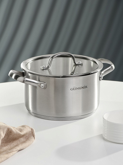 Кастрюля нержавеющая сталь, 3.1 л, крышка стекло, Катунь, Nord, GR01-D-20, индукция