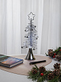 Фигурка декоративная металл, Елка, 12х12х35 см, холодный белый свет, на батарейках 3ААА, серебро, Y4-9365