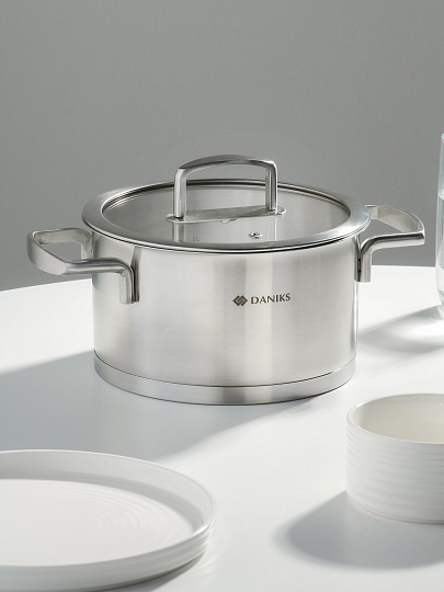 Кастрюля нерж, 2.6 л, с крыш, крыш стекло, Daniks, Тахо, индукц, SD-064-18