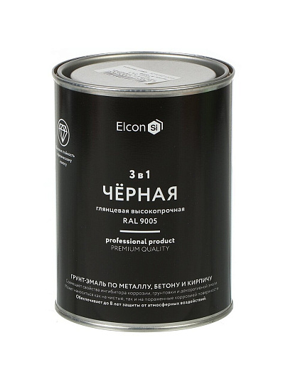 Грунт-эмаль Elcon, 3в1, алкидная, глянцевая, черная, RAL 9005, 0.8 кг