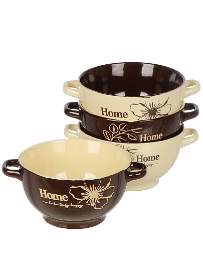 Бульонница керамика, 4 шт, 650 мл, металлическая подставка, Шоколад, ТМ Глория, 202525