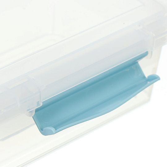 Ящик хозяйственный 1.25 л, 16х21.5х6.5 см, с крышкой, с защелками, прозрачный, небесный, BranQ, Laconic mini, BQ2493ПРНБС