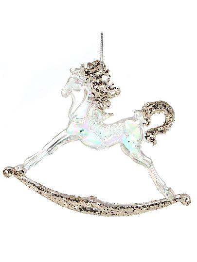 Елочное украшение Лошадь, прозрачный с золотом, 11х14 см, пластик, Y4-9501