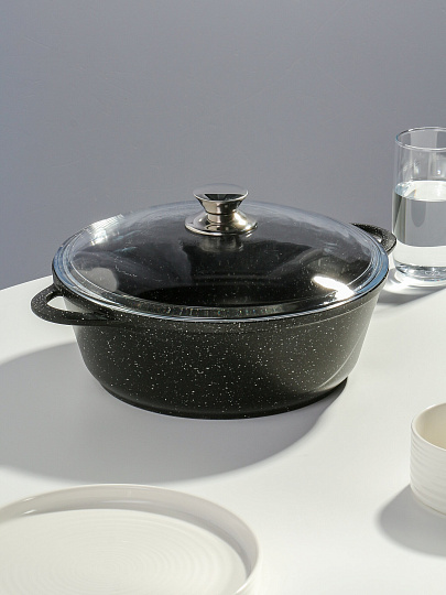 Жаровня алюминий, 26 см, 3.5 л, антипригарное покрытие, Горница, Гранит, ж7126аг, с крышкой