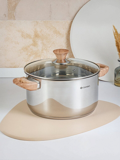 Кастрюля нержавеющая сталь, 6 л, крышка стекло, Daniks, Осло, GS-01147-24CA, индукция