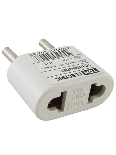 Переходник 10 А, тип CEE 7/17 - тип А/F, плоский, 250В, белый, TDM Electric, SQ1806-0087