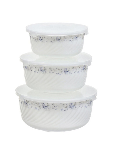 Салатник стеклокерамика, круглый, 3 шт, 9 см, 19, 16, 14 см, 0.5, 0.8, 1.4 л, с крышкой, Эдем, Daniks, W-3X1059/245501