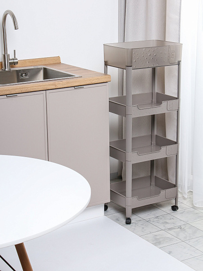 Полка универсальная, пластик, 4 секции, 39х28х102 см, на колесах, серая, Y4-11631