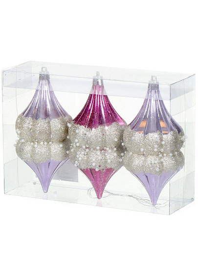 Елочный шар 3 шт, лаванда, серебро, шампань, 6х12 см, пластик, SYQC-012109