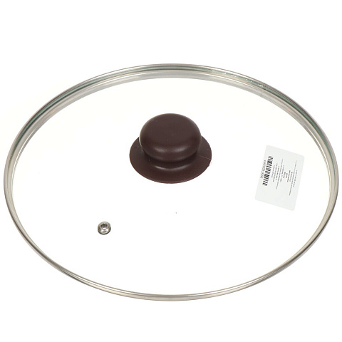 Крышка для посуды стекло, 24 см, Daniks, Коричневый, металлический обод, кнопка бакелит, Д4124K