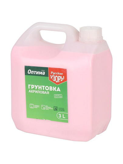 Грунтовка водно-дисперсионная, акриловая, Русские узоры, Оптима R103, глубокого проникновения, для внутренних и наружных работ, 3 л