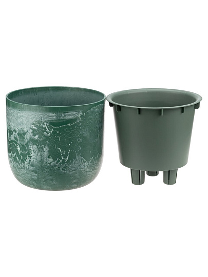 Кашпо пластик, 1 л, 15х15х14 см, универсальное, со вставкой, зеленый слайн, Idea, Микрит, М 3264