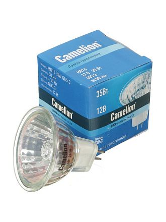 Лампа галогенная GU5.3, 35 Вт, 12 В, MR16, с отражателем, свет белый, Camelion, 2931