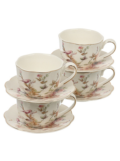 Набор чайный керамика, 8 предметов, на 4 персоны, 250 мл, Beatrix, Птички, МЛ125P/4, подарочная упаковка