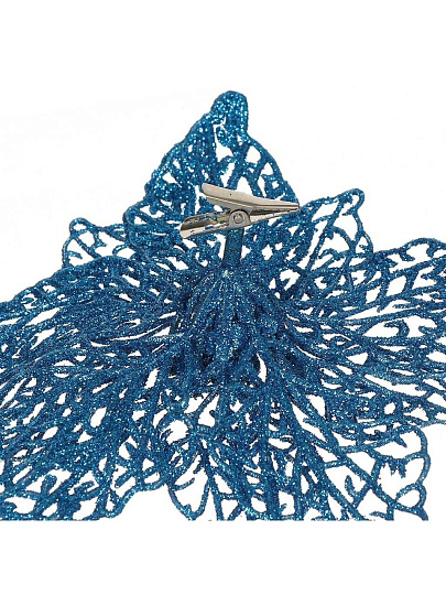 Елочное украшение Пуансеттия, синий ажур, 15 см, на прищепке, Y4-3007