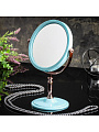 Зеркало настольное, металл, пластик, на ножке, круглое, голубое, A070015