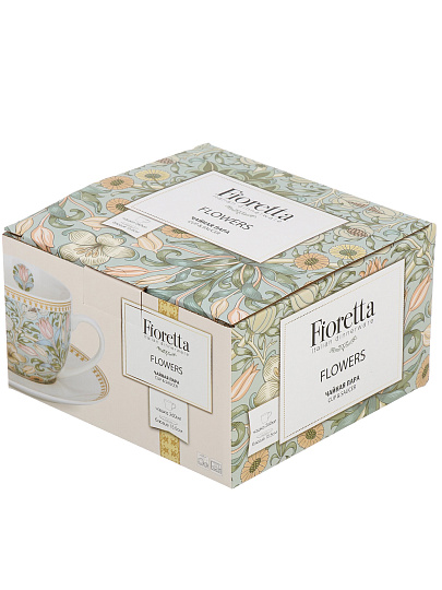 Чайная пара фарфор, 2 предмета, на 1 персону, 260 мл, Fioretta, Flowers, TDS584, подарочная упаковка