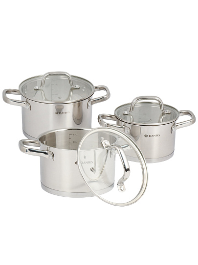 Набор посуды нерж, 6 пр, кастрюли 2.1,2.9,3.9, DNN3, SD-A17-6