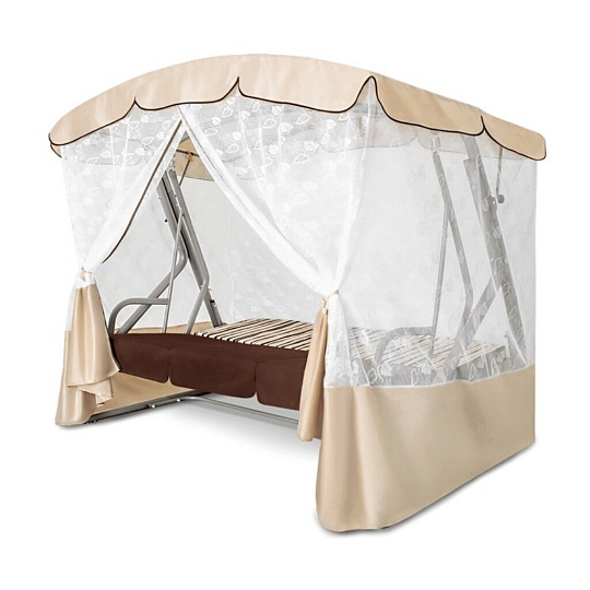 Качели садовые 3-местные, 231.7х125х195 см, 300 кг, Arno, Оазис Премиум, раскладываются в кровать, с москитной сеткой, шоколад, полосы, 2016-КД- 40/П, металл