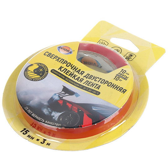 Клейкая лента 15 мм, прозрачная, двухсторонняя, основа акриловая, 3 м, Aviora, сверхпрочная, 303-013