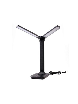 Светильник настольный 6000К, 2 плафона, 3 уровня яркости, 12 Вт, черный, черная кожа, Ultraflash, UF-819 C02, 15164