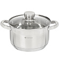 Кастрюля нержавеющая сталь, 4 л, крышка стекло, Daniks, Стандарт, SD-420-2, индукция