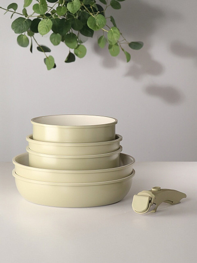 Набор посуды алюминий, антипригарное покрытие, 9 предметов, индукция, Daniks, GS-11078-9PC-green