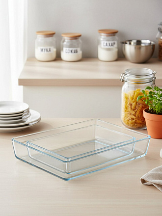 Форма для запекания стекло, 2 шт, 28.7х19.7х6, 36.7х25.7х6 см, 2.5, 4.35 л, прямоугольная, Borcam, 159128