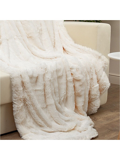 Плед евро, 220х240 см, искусственный мех, 100% полиэстер, Buenas Noches, Длинный ворс, молочный, TF F072ML 78529