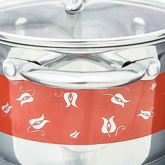 Набор посуды нержавеющая сталь, 6 предметов, кастрюли 1.9, 2.7, 3.7 л, индукция, Daniks, Декор, M-327R, красный