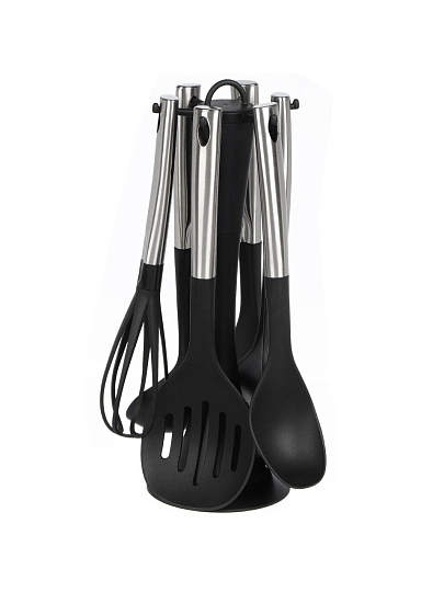 Набор кухонных принадлежностей 6 предметов, нейлон, металл, на подставке, Y4-7676