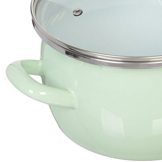 Кастрюля эмалированная сталь, 4 л, крышка стекло, сферический, Сантэкс, Слм, 1-2440111, салатовый ментол, индукция