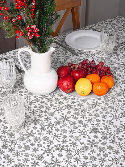 Клеенка 1.4х20 м, хлопок, с акриловым покрытием, Снежинки GREY, 3262