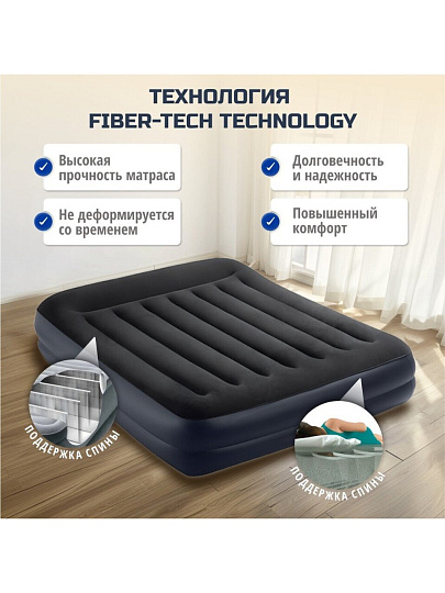 Кровать надувная Intex, 203х152х42 см, 64124ND, насос встроенный, электрический, флокированная, с ремкомплектом, 272 кг