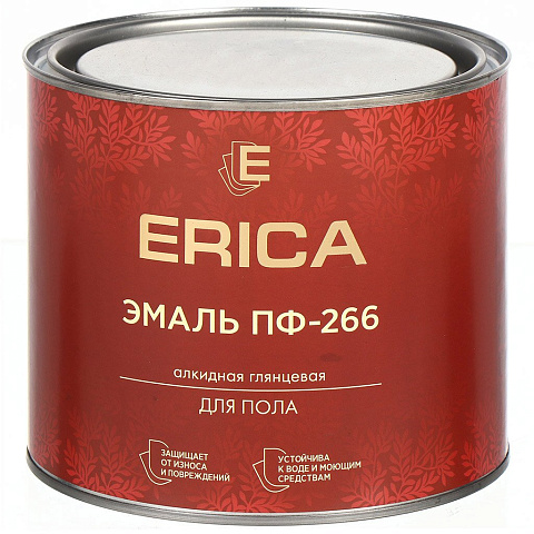 Эмаль Erica, ПФ-266, для пола, алкидная, глянцевая, желто-коричневая, 1.8 кг