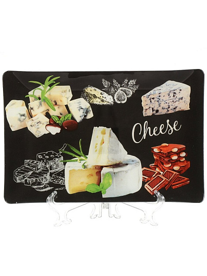 Тарелка десертная сервировочная, стекло, 20х30 см, прямоугольная, Сыр, Daniks